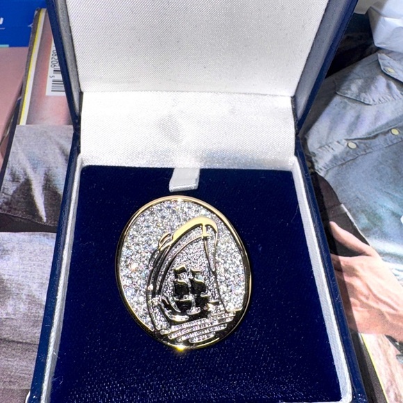 Gold and Silver Oval Brooch - USS ROTTERDAM Frequent Cruiser lots of sparkle - Picture 1 of 6